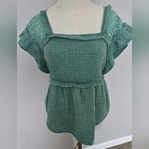 Maurices Sage Green Textured Square-Neck Peasant Blouse